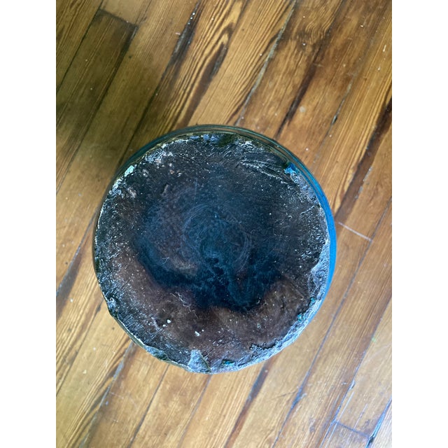 Élégant decorative art pottery vase with a vivid blue crackle glaze, flared rim, and rounded ribbed body with a pleasing...