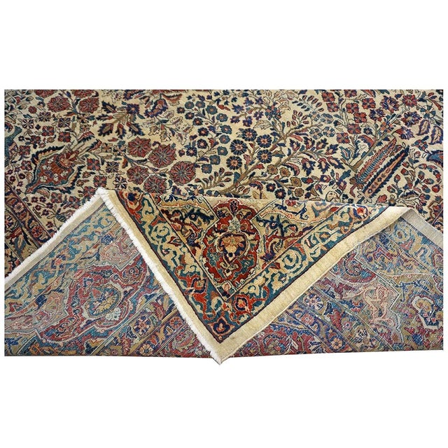 Antique Persian Sarouk Mahajaran Wool 12x19 Ivory, Navy, & Red Oversized Handmade Area Rug #1144059 For Sale - Image 15 of 16
