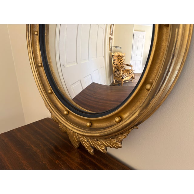 Wood Mid-Century American Federal Giltwood Eagle Bullseye Convex Mirror For Sale - Image 7 of 12