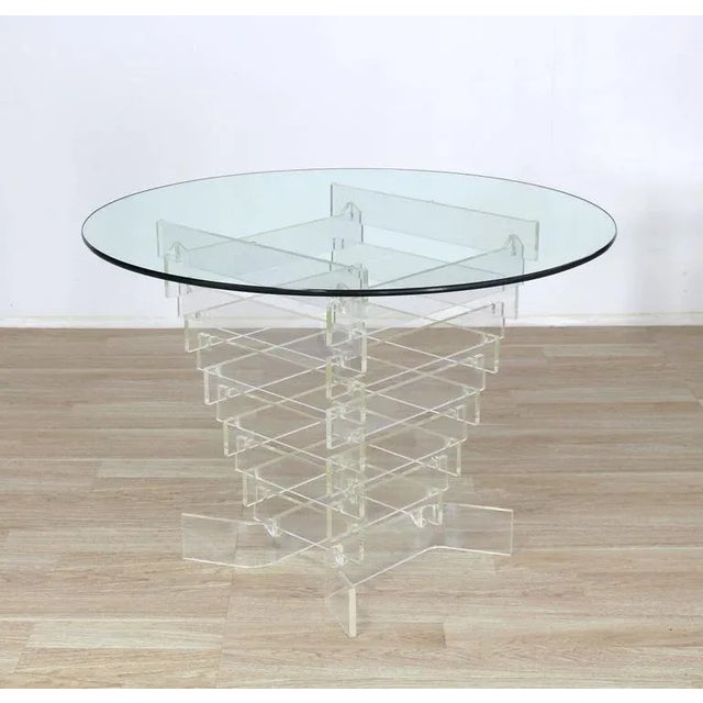 Mid-Century Modern Stacked Lucite Base Round Center Table For Sale - Image 10 of 10