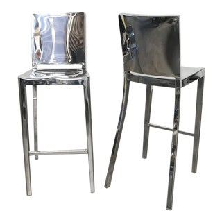 Philippe Starck for Emeco Polished Aluminum Hudson Bar Stools - A Pair For Sale