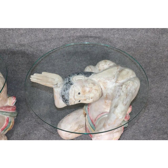 Antique Carved Figural Glass Top End Tables Side Tables - A Pair For Sale - Image 9 of 13