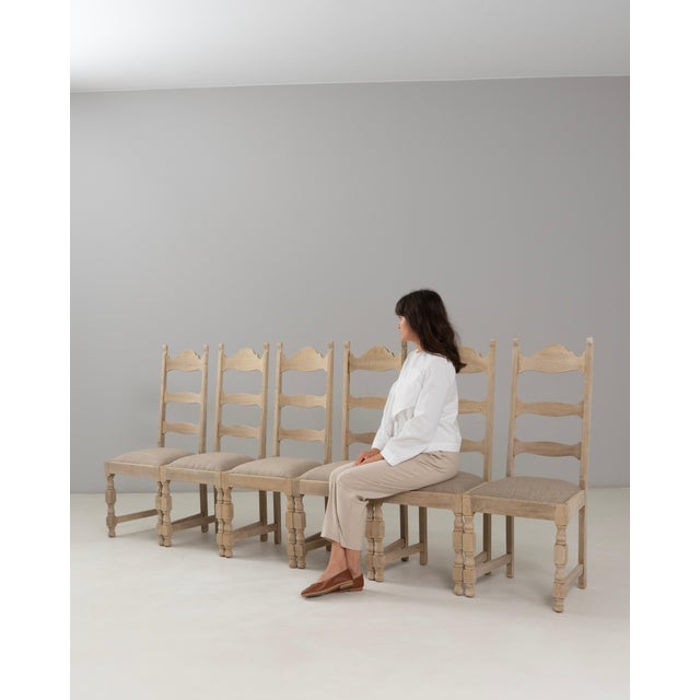 1970s Belgian Oak Dining Chairs With Upholstered Seats - Set of 6 For Sale - Image 12 of 18