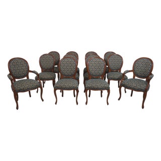 Set of 12 French Louis XV Medallion Back Dining Room Chairs For Sale