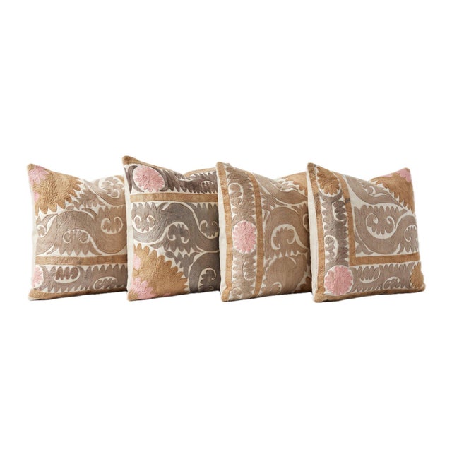 This beautiful 22'' x 24'' & 20'' x 25'' & 21'' x 26'' & 21'' x 24'' hand-embroidered Suzani pillow cover set was made...