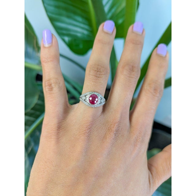 Modern 1.5Ct Gia Certified Burma Ruby Ring With Natural Diamond Accents: Solid 14k Gold, Size 6.75 For Sale - Image 3 of 9