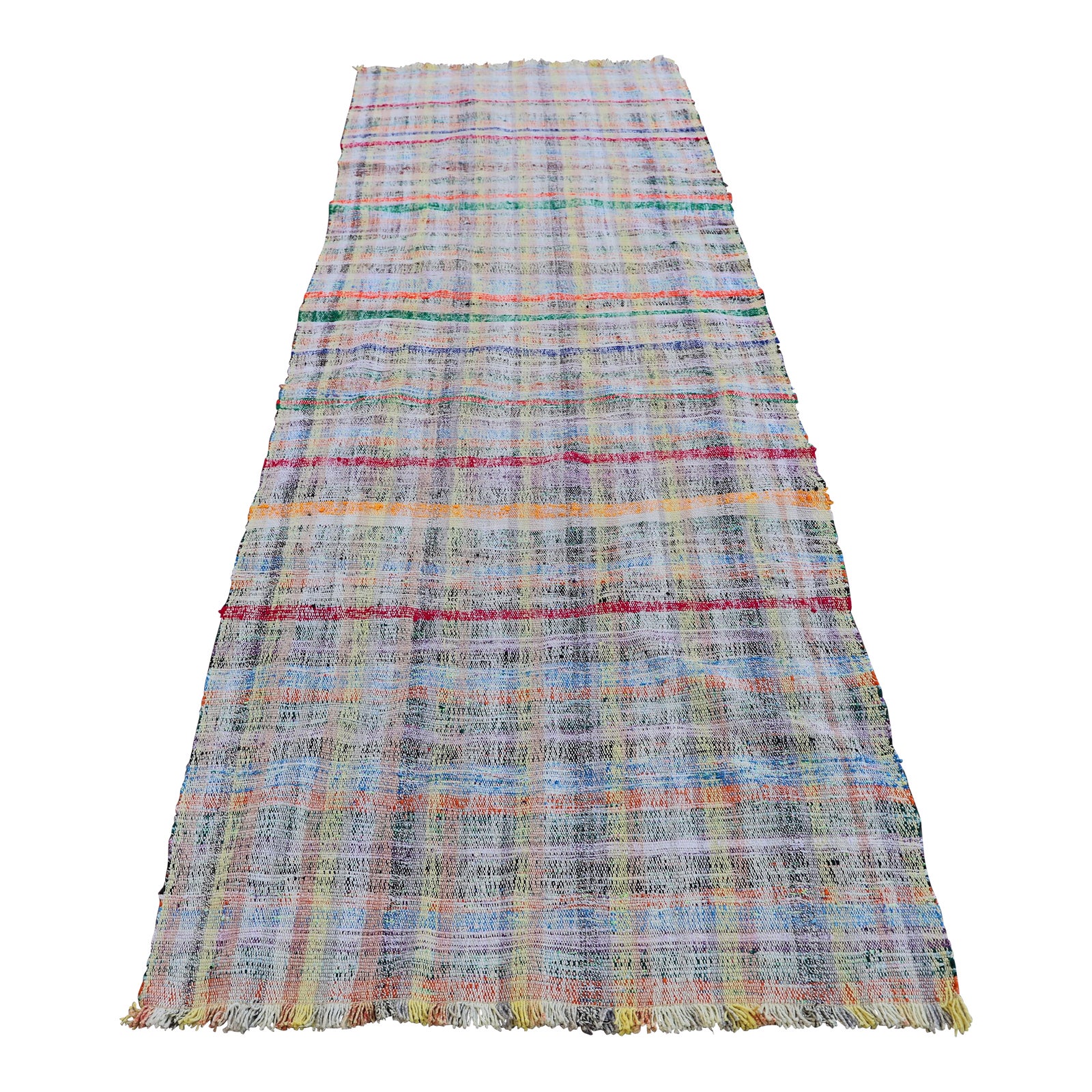 1970s MidCentury Modern Stripe Design Multicolor Handmade Oushak Kilim Runner Rug Chairish