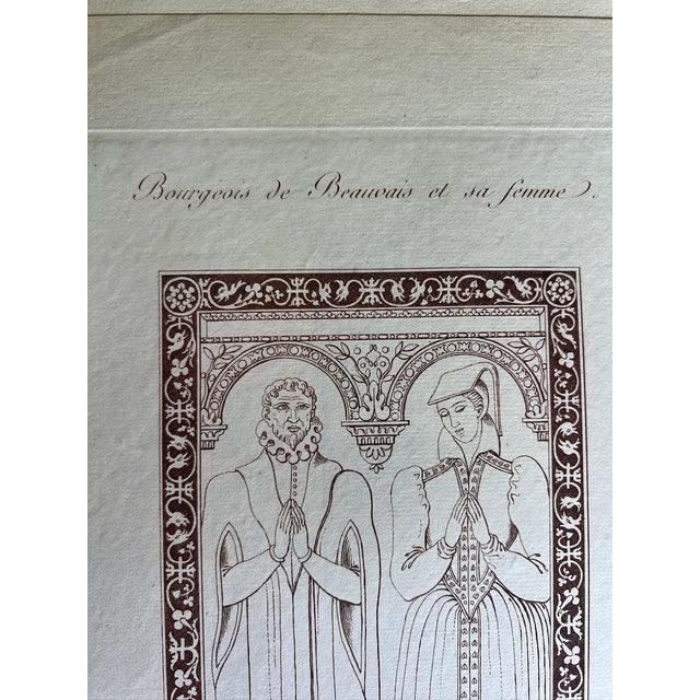 Antique French engraved folio plate depicting the tomb monument of a Beauvais merchant and his wife from the Church of...