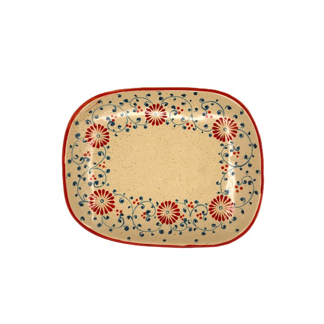 Modern Set of 4 Bat Trang Vietnamese Ceramic Serving Dishes Hand Painted Red Floral & Blue Vine Pattern For Sale - Image 3 of 13