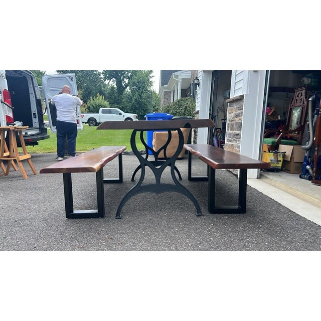 Handcrafted live-edge dining table with 2 matching benches. Features thick natural wood tops with gorgeous organic edges,...