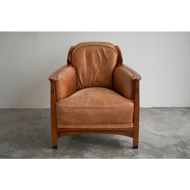 Vintage Art Deco Chair in Oak and Cognac Leather, 1980s For Sale - Image 6 of 14