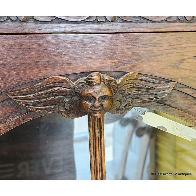 Brown Antique Carved German Renaissance Revival Oak Bookcase Display Cabinet, 1880 For Sale - Image 8 of 17