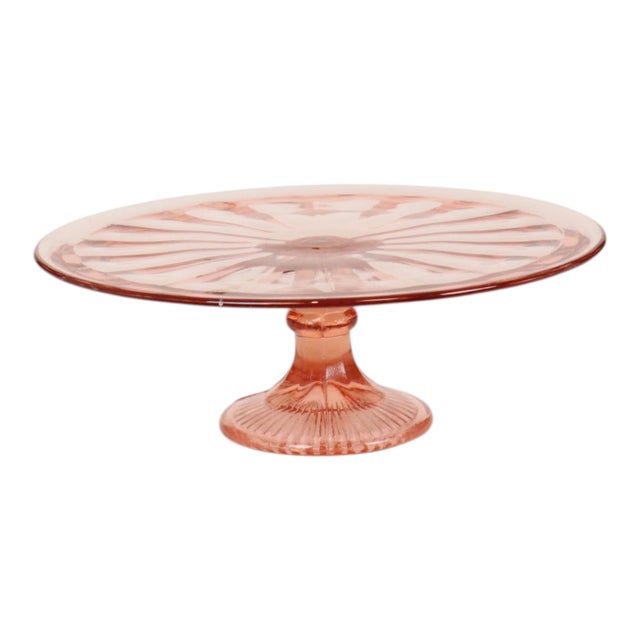 Glass Art Deco Pink Cake Platter, 1930s For Sale - Image 7 of 14