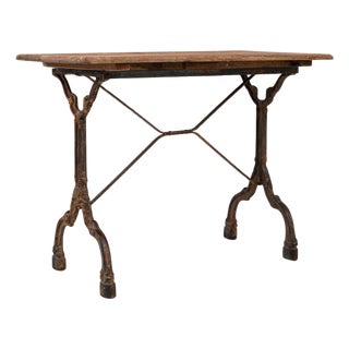 1900s French Bistro Table With Base Cast Iron & Wooden Top For Sale