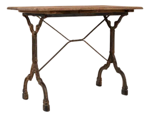 1900s French Bistro Table With Base Cast Iron & Wooden Top