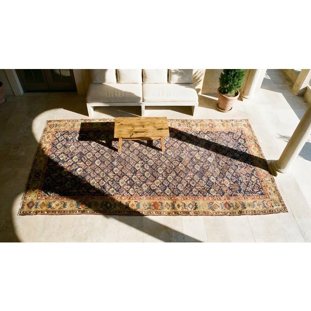 Distinctive Allover-Floral Design on Navy Background Color Antique Persian Gallery Runner For Sale - Image 12 of 12