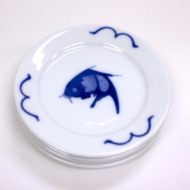 Chinoiserie Blue & White Koi Fish Motif Plates Set of 4 Chairish