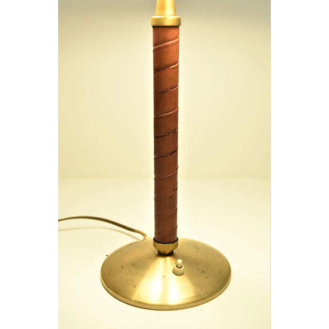 Brown Swedish Modern Brass and Leather Table Lamp by Einar Bäckström, 1930s For Sale - Image 8 of 13