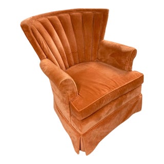 Mid-20th Century Fan Back Windsor Club Chair in Original Salmon Velour Upholstery For Sale