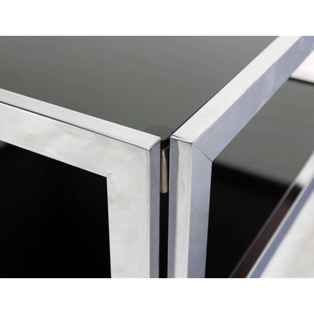 Mid-Century Modern Sharp Square 2 Tier Modern Chrome Base Smoked Glass Coffee Table w/ Shelf MINT For Sale - Image 3 of 10