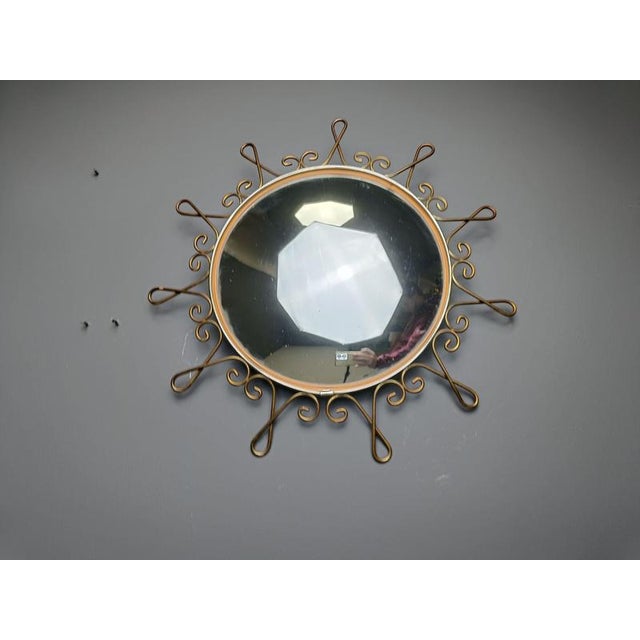 Metal Vintage Brass Sunburst Mirror, 1970s For Sale - Image 7 of 12