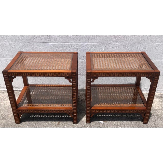 Mid-Century Modern Pair Vintage Mid Century Cane & Glass Side/End Tables For Sale - Image 3 of 18