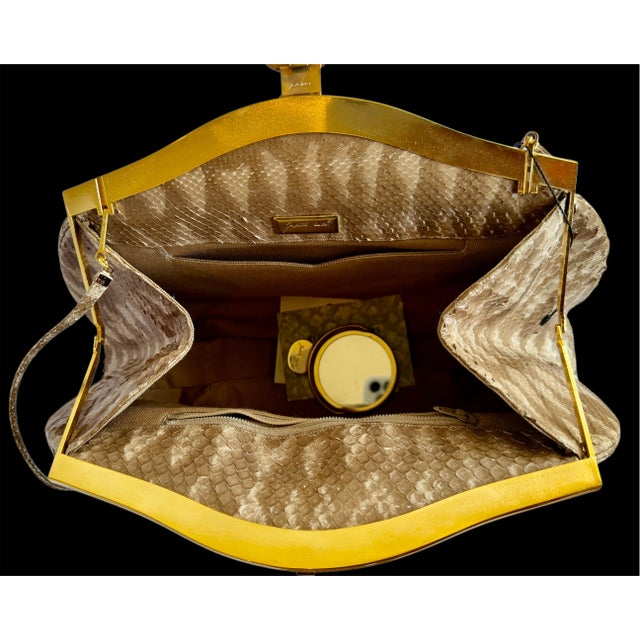 90s Judith Leiber Pouch Snakeskin Tan Beige Clutch Shoulder Bag Tiger Eye Gemstone Vintage For Sale - Image 16 of 16