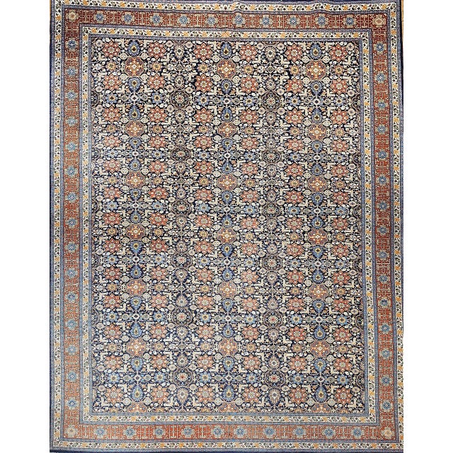 Vintage Persian Tabriz Afshan Rug, Hand-Knotted Wool, Allover Geometric Caucasian Kuba Pattern, Navy & Red, 10x14 For Sale - Image 4 of 12