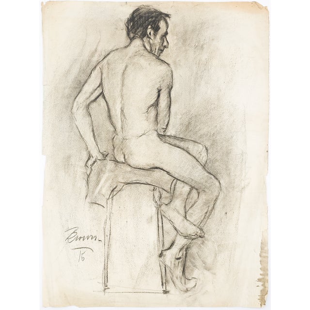 Academic Male Figure Study and Seated Male Nude - Brown C. 1915 For Sale - Image 9 of 18