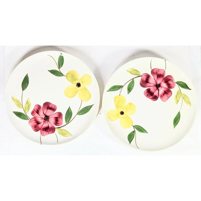 Mid 20th Century Mid-Century Pink and Yellow Dogwood Plates- Set of Eight For Sale - Image 5 of 15