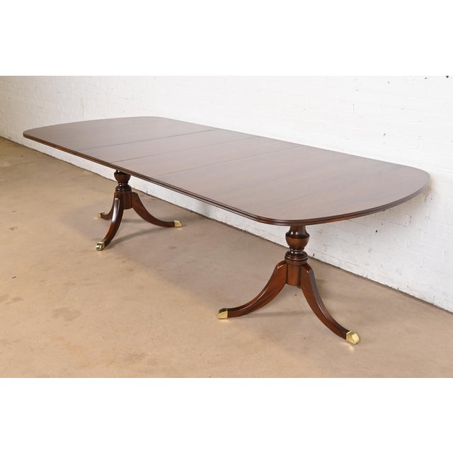 Baker Furniture Style Georgian Mahogany Double Pedestal Extension Dining Table, Newly Refinished For Sale - Image 12 of 12