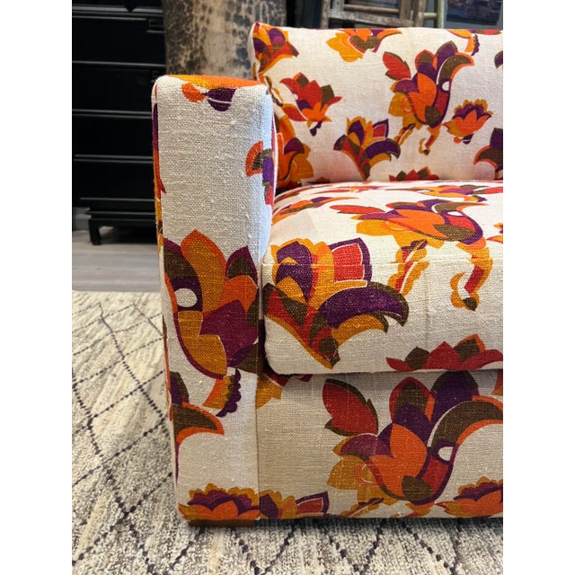 Vintage Sofa Reupholstered in Vintage 70's Floral Dead Stock Fabric For Sale - Image 4 of 8