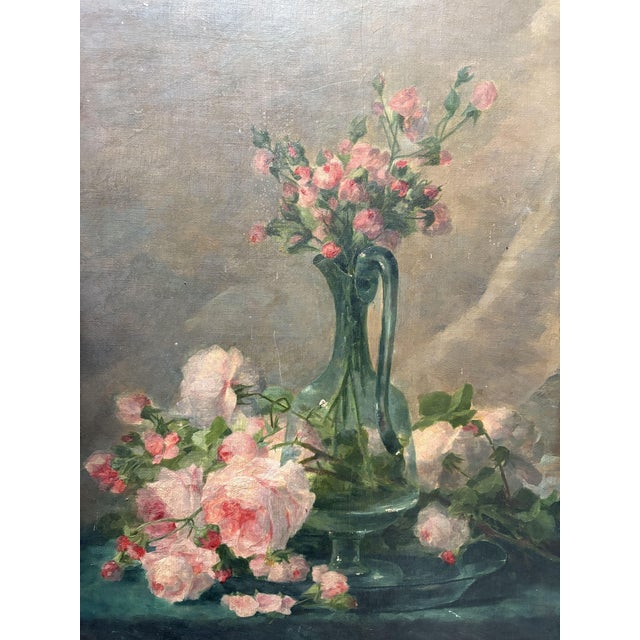 Unknown, Still Life with Roses Bouquet of Flowers, 1890s, Oil on Canvas For Sale