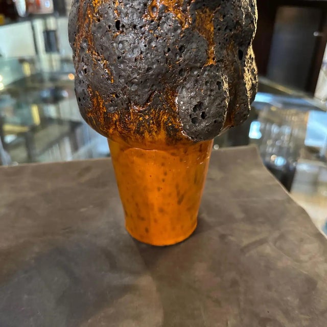 1980s Two 1980s Modernist Orange and Black Fat Lava Ceramic German Vases For Sale - Image 5 of 11
