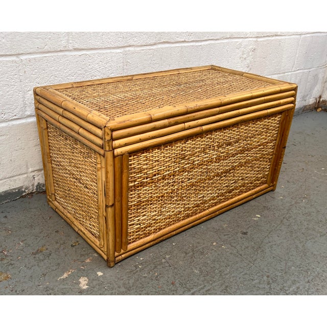 Coastal Vintage Woven Rattan and Bamboo Chest For Sale - Image 3 of 9