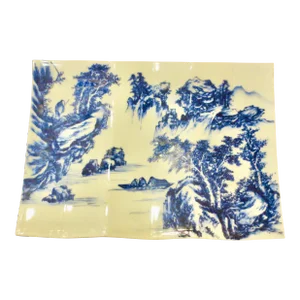 Chinese Blue and White Porcelain Serving Tray Vintage 80s