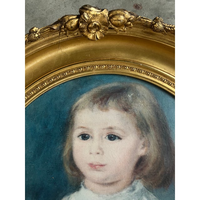 Wood School of Paris, French Oil on Canvas Painting of Young Child Portrait Dressed in Lace Finery, Original Period Oval Gilt Gold Leaf Frame. For Sale - Image 7 of 12