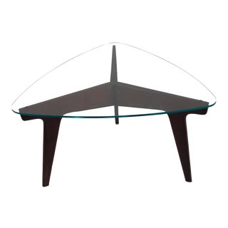 Vintage Mahogany and Crystal Coffee Table by Gio Ponti, Italy, 1950s For Sale