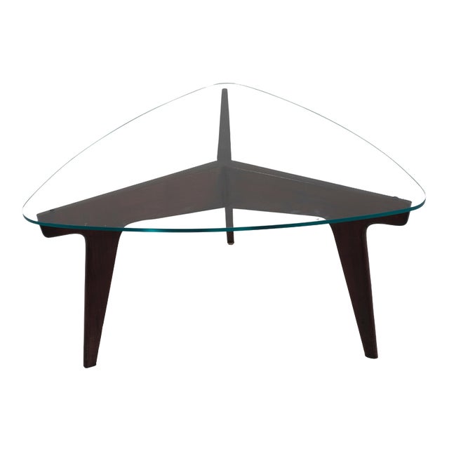Vintage Mahogany and Crystal Coffee Table by Gio Ponti, Italy, 1950s For Sale
