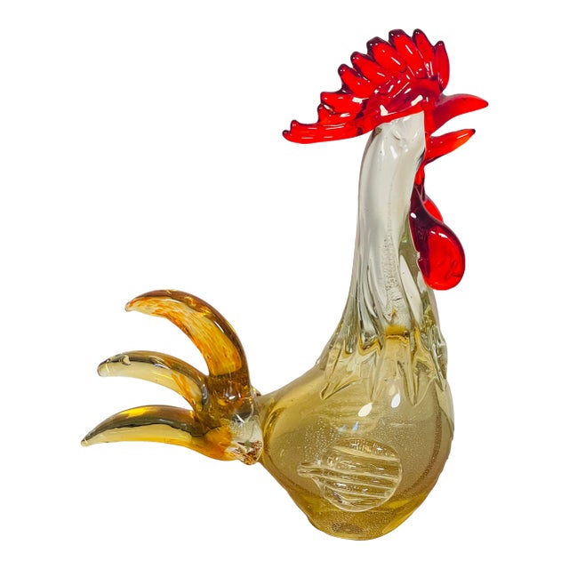 1960s Italian Blown Glass Rooster Figurine W Gold Specks For Sale