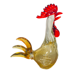 1960s Italian Blown Glass Rooster Figurine W Gold Specks