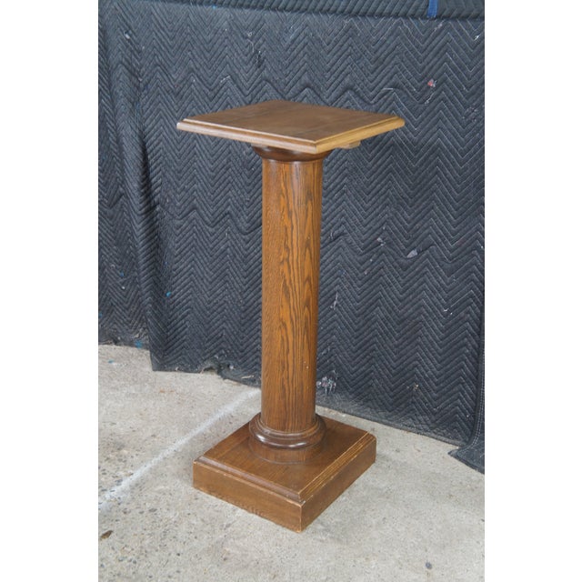 Vintage Mission Arts & Crafts American Oak Sculpture Pedestal Plant Stand Column For Sale - Image 4 of 10