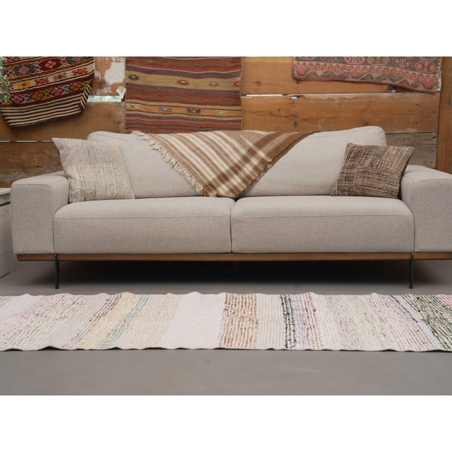 1970s Vintage Handmade Wool Cotton Cream Runner Rug For Sale - Image 11 of 11
