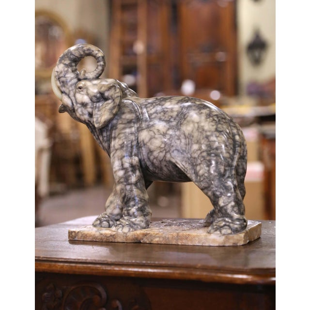 French 19th Century French Carved Variegated Marble Elephant With Raised Trunk For Sale - Image 3 of 10