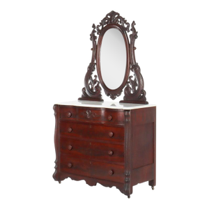Antique Belter School Rococo Revival Carved Flame Mahogany Mirrored Dresser