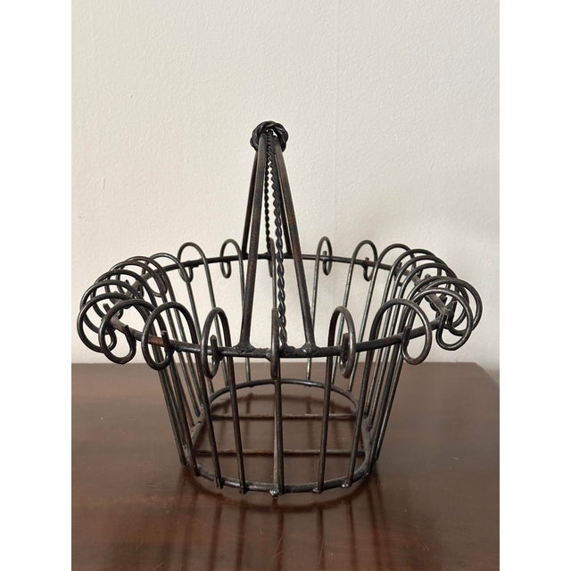 French Country Vintage 1930s Oval Twisted Iron French Country Basket For Sale - Image 3 of 9
