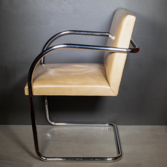 Mid-Century Modern Knoll Tubular Brno Leather Dining Armchairs c.1986 For Sale - Image 3 of 12