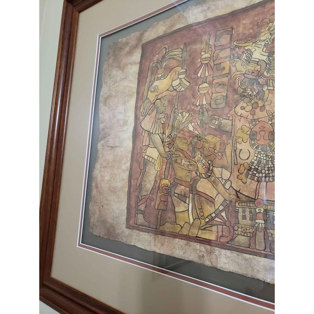 Brown 1990s Fine Art - Framed Reproduction of Pre-Columbian Mayan Codex Mural Fragment on Parchment For Sale - Image 8 of 8
