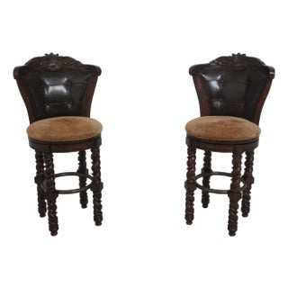 Pair of Legacy Classic Leather Back Bar Stools For Sale