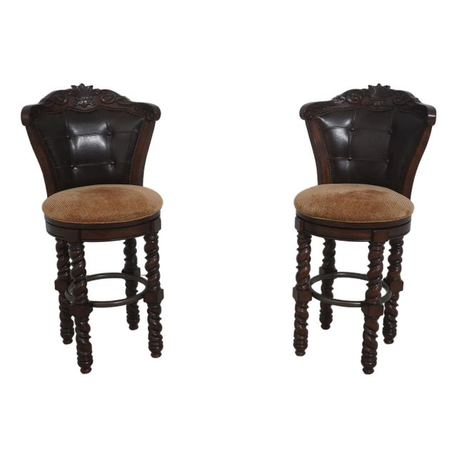 Pair of Legacy Classic Leather Back Bar Stools For Sale